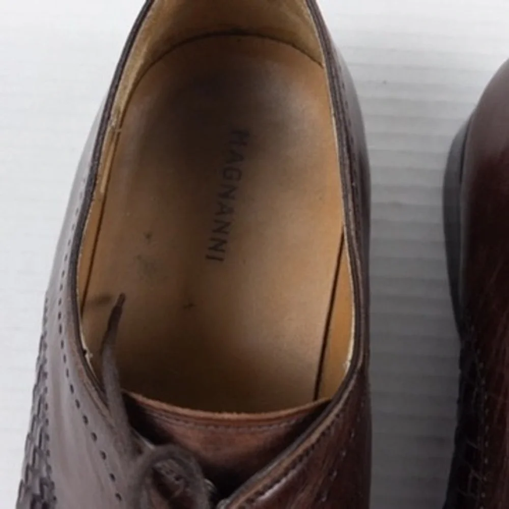 Magnanni Oxford Woven Leather Cap-Toe Derby Mens 12 Brown‎ Dress Shoes 15073
